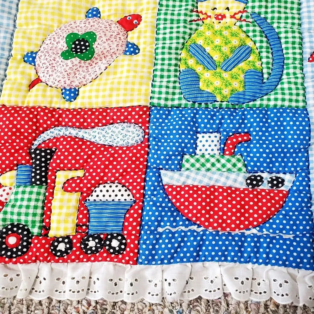 Vintage Baby Quilt Blanket 1970's Spring Mills Childrens Mixed Print 44
